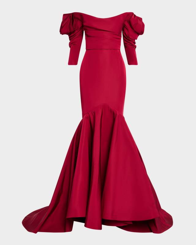 Rose Off-The-Shoulder Silk Faille Fishtail Gown